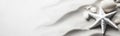 A beach/sea-themed banner or header featuring lovely shells, corals, and starfish on pristine white sand, capturing the Royalty Free Stock Photo