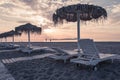 Beach and sea view with sunshades at sunset chillout color split toning Royalty Free Stock Photo