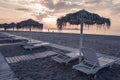 Beach and sea view with sunshades at sunset chillout color split toning Royalty Free Stock Photo