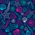 Beach Seashell Pattern. Vector seamless pattern with seashells doodle style.