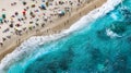 Beach season is in full swing: crowds of vacationers from above. AI generated Royalty Free Stock Photo