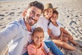 Beach selfie, children travel and parents by ocean for holiday in Dubai, happy by sea with kids and family live Royalty Free Stock Photo