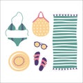 Beach set of clothes and accessories isolated on white Royalty Free Stock Photo