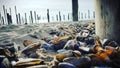 Beach shells wather sand Holland blue