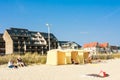 Beach shelters on Carnac Plage, Brittany, France