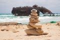 Shipwreck on Cape Verde beach with stone pile Royalty Free Stock Photo