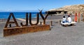 Beach sign - Playa de los Muertos in Ajuy, Fuerteventura, Canary Islands, Spain