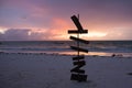 Beach sign sunset silhouette Royalty Free Stock Photo