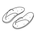 Beach slippers in hand drawn doodle style. Vector illustration isolated on white. Coloring page.