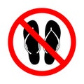 Beach slippers prohibition sign. Motion stop symbol, vector illustration