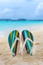 Beach slippers in the sand at Maldives Royalty Free Stock Photo