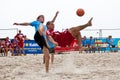 Beach soccer bicycle kick Royalty Free Stock Photo