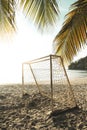 Beach soccer goal at sunset Royalty Free Stock Photo