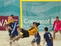 Beach soccer teams, the Bahamas and Guatemala, playing in the CONCACAF Beach Soccer Championship