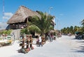 Beach with souvenir shops in mahahual, quintana roo, mexico