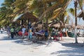 Beach with souvenir shops in mahahual, quintana roo, mexico Royalty Free Stock Photo