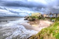 Beach by St Catherines Island Tenby Wales in HDR Royalty Free Stock Photo