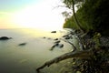 Beach stone coast with frozen water Royalty Free Stock Photo