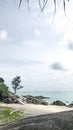 Beach with stone landscape bright sky in the middle of theday Royalty Free Stock Photo