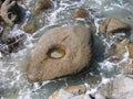 Beach stone in the surf, Pacific Grove, California