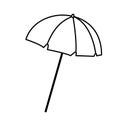 Beach striped umbrella open cartoon in black and white Royalty Free Stock Photo