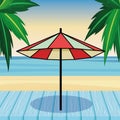 Beach striped umbrella open cartoon