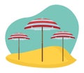 Beach striped umbrellas open in sand