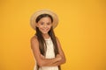 Beach style for kids. Travel wardrobe. Little beauty in straw hat. Panama hat will be useful this summer. Fancy vacation