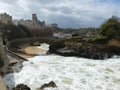 Beach submerged by the sea in an stormy day to Biarritz in France. Royalty Free Stock Photo