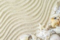 Beach and Summer background - starfish and seashells on white sa