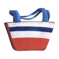 Beach, summer bag, fabric, striped red, blue and white. Watercolor illustration, hand drawn. Isolated object on a white Royalty Free Stock Photo