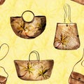 Beach summer bags watercolor seamless pattern