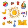 Beach summer childish symbols colorful vector set