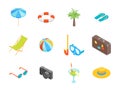 Beach Summer Rest Icon Set Isometric View. Vector Royalty Free Stock Photo