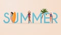 Beach summer travel lifestyle poster in retro style. Women in bikini on a beach. Beach summer travel lifestyle poster in retro