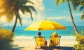 Beach summer umbrella. Beach summer couple on isla