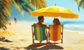 Beach summer umbrella. Beach summer couple on isla Royalty Free Stock Photo