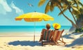 Beach summer umbrella. Beach summer couple on isla