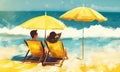 Beach summer umbrella. Beach summer couple on isla