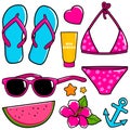 Summer beach vacation objects set. Vector illustration