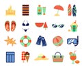 Beach summer vacation flat icons. Vector summertime signs