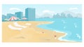 Beach summer vacation landscape, vector illustration. City sand ocean shore, sea coast holiday nature design. Cityscape Royalty Free Stock Photo