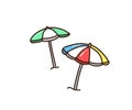 Beach Sun umbrellas. Vector hand drawn doodle icon illustrations