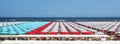 Beach with sunbed and umbrella in Cattolica, near Rimini and Riccione, Emilia Romagna, Italy Royalty Free Stock Photo