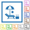 Beach sunbed umbrella cocktail flat framed icons