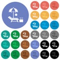 Beach sunbed umbrella cocktail round flat multi colored icons Royalty Free Stock Photo