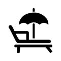 Beach, sunbed, vacation icon. Glyph black vector on isolated white background