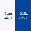 Beach, Sunbed, Vacation Line and Glyph Solid icon Blue banner