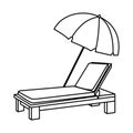 Beach sunchair and umbrella cartoon in black and white Royalty Free Stock Photo