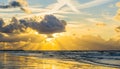 Beach at sundown time giving dawn light effect in the sky and beautiful waves in the sea Royalty Free Stock Photo